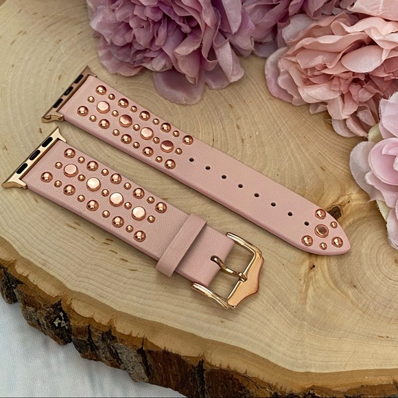 Pink Studded Leather Punk Rock Apple Watchband - Picture 12 of 15